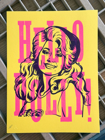 "Hello Dolly!" [Pink + Purple + Yellow] 9" x 12" Letterpress Print